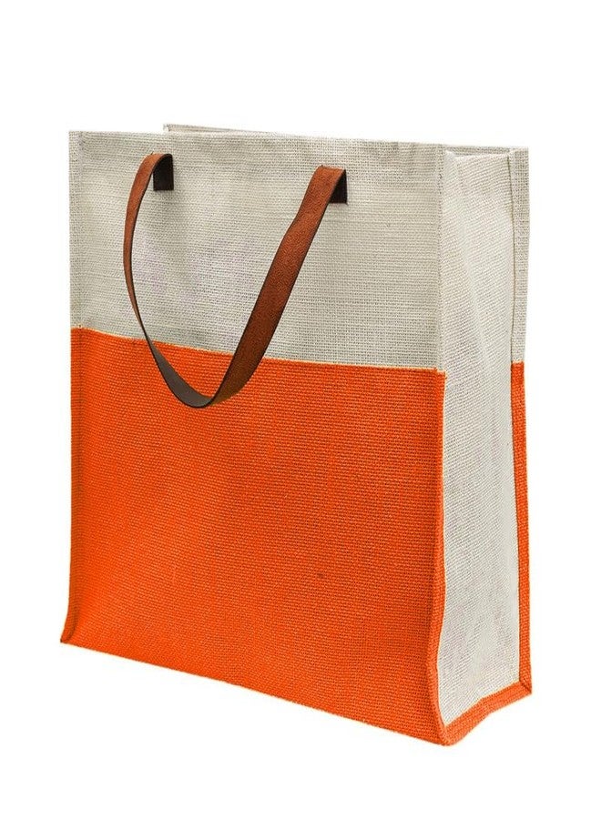 JUTEKA Stylish, Orange,Durable, Multipurpose Hand Bag for Lunch, Shopping, Eco Friendly Jute Bag with Leather Handles… - Image 1